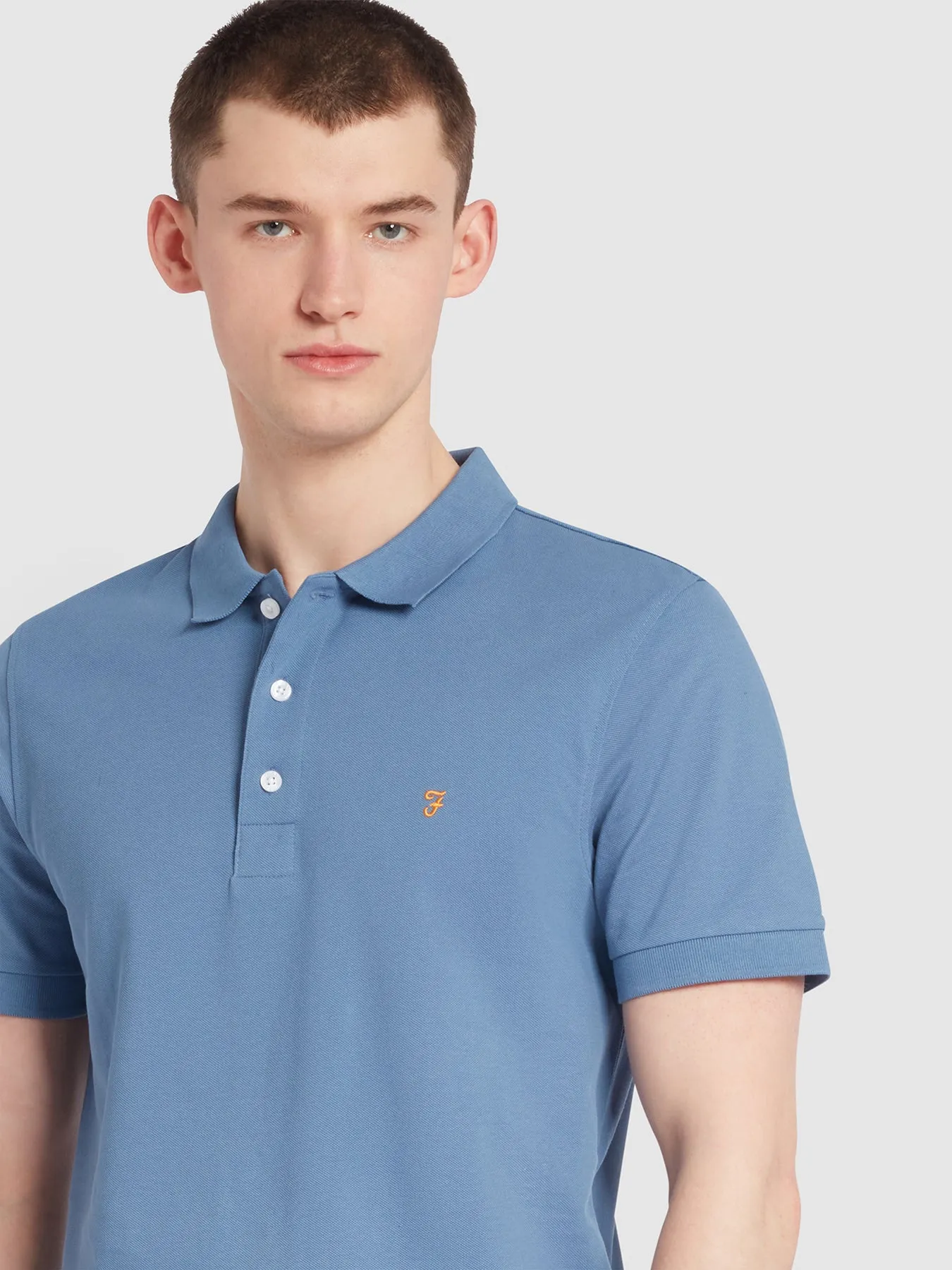 Blanes Organic Cotton Short Sleeve Polo Shirt In Sheaf Blue sold by Farah product image thumbnail 3