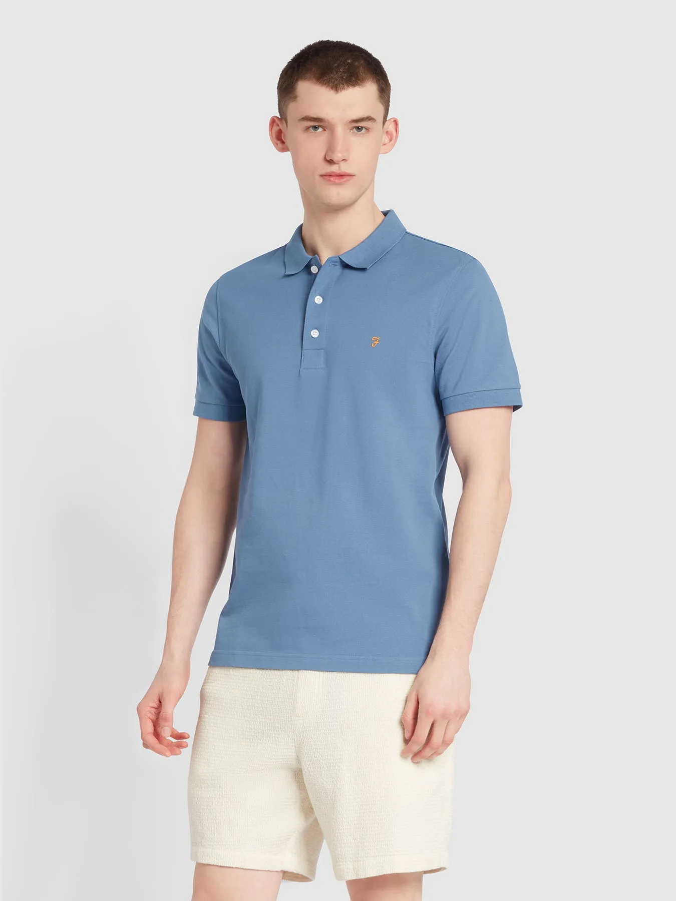 Blanes Organic Cotton Short Sleeve Polo Shirt In Sheaf Blue sold by Farah