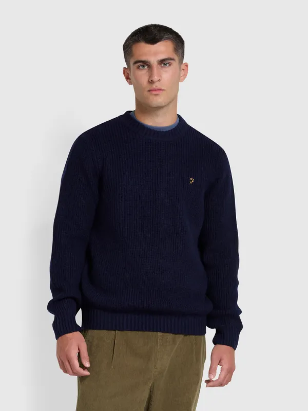 Hayes Tipped Crew Neck Jumper In True Navy sold by Farah