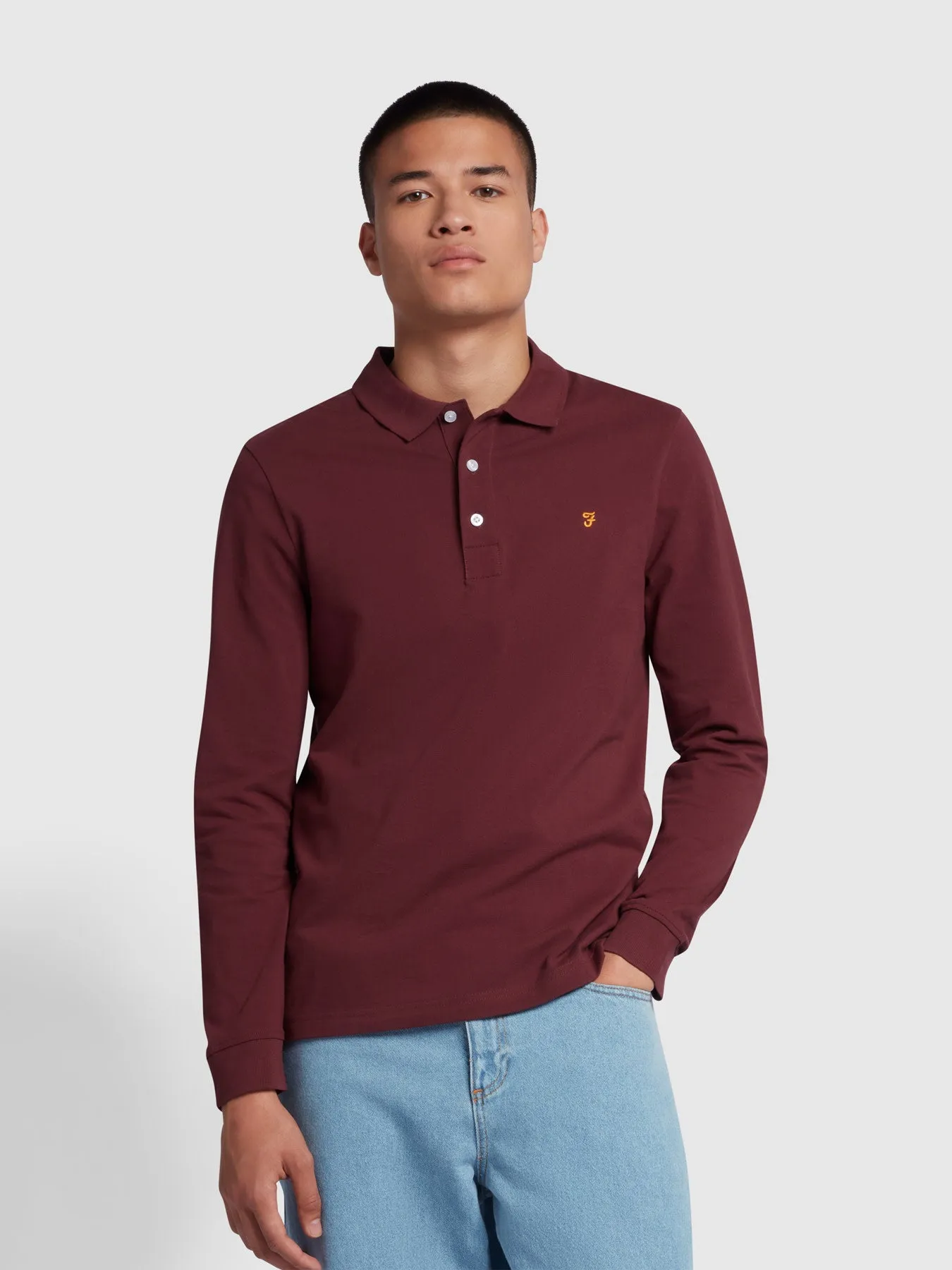 Blanes Organic Cotton Long Sleeve Polo Shirt In Farah Red sold by Farah