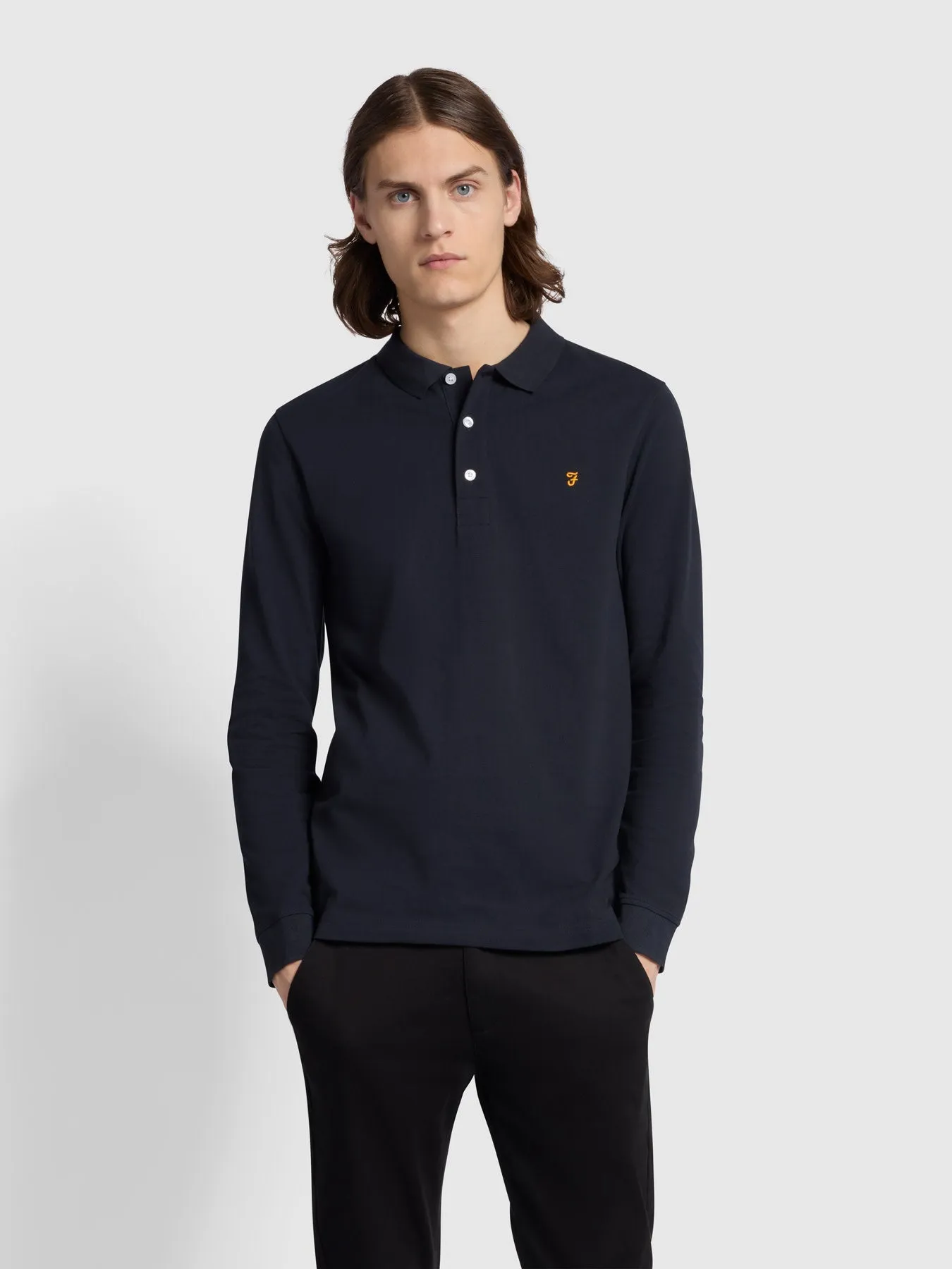 Blanes Long Sleeve Polo Shirt In True Navy sold by Farah