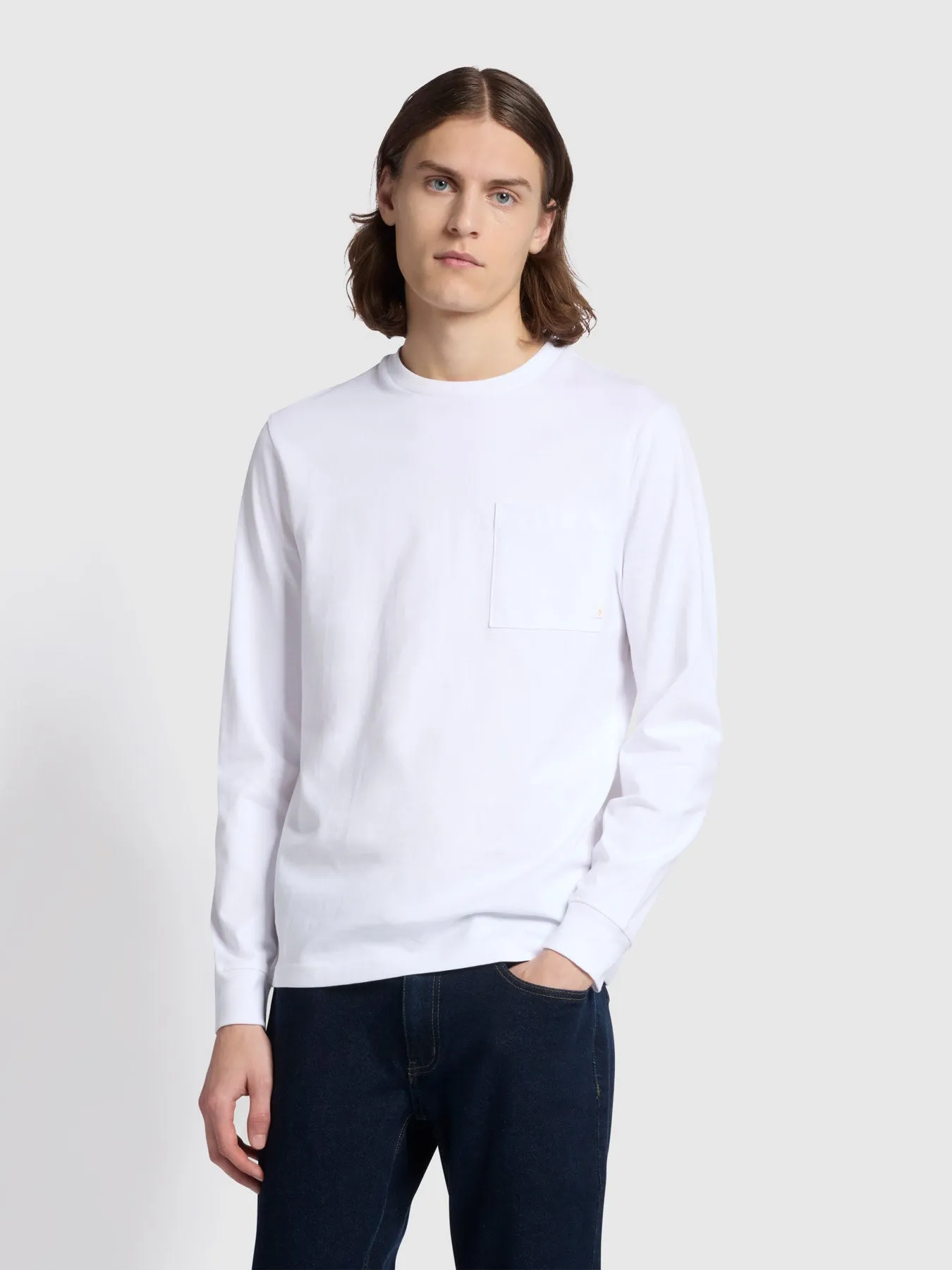 Burt Chest Pocket Long Sleeve T-Shirt In White sold by Farah