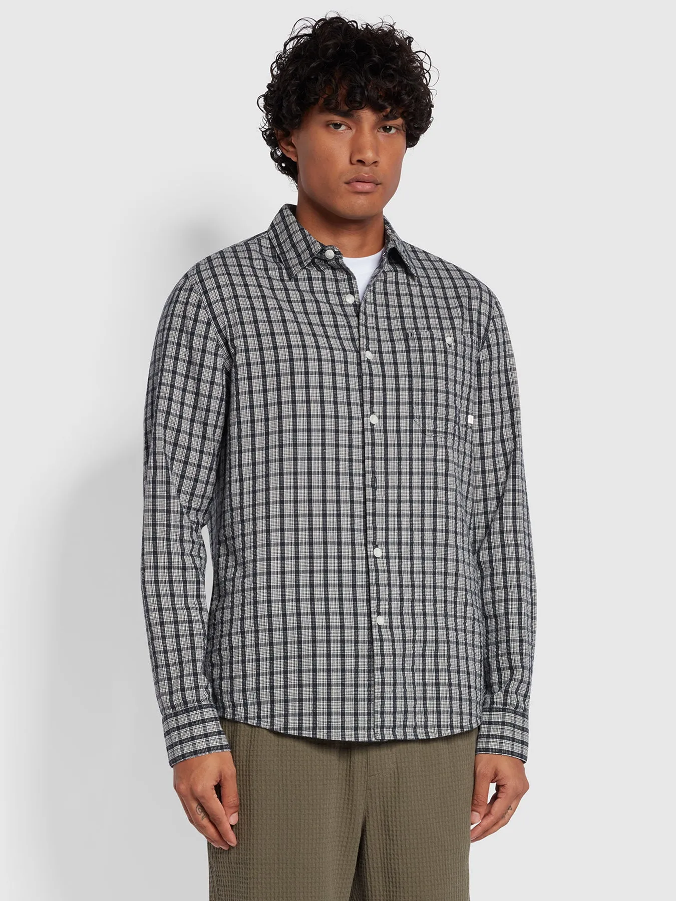 Larsen Casual Fit Long Sleeve Check Shirt In True Navy sold by Farah