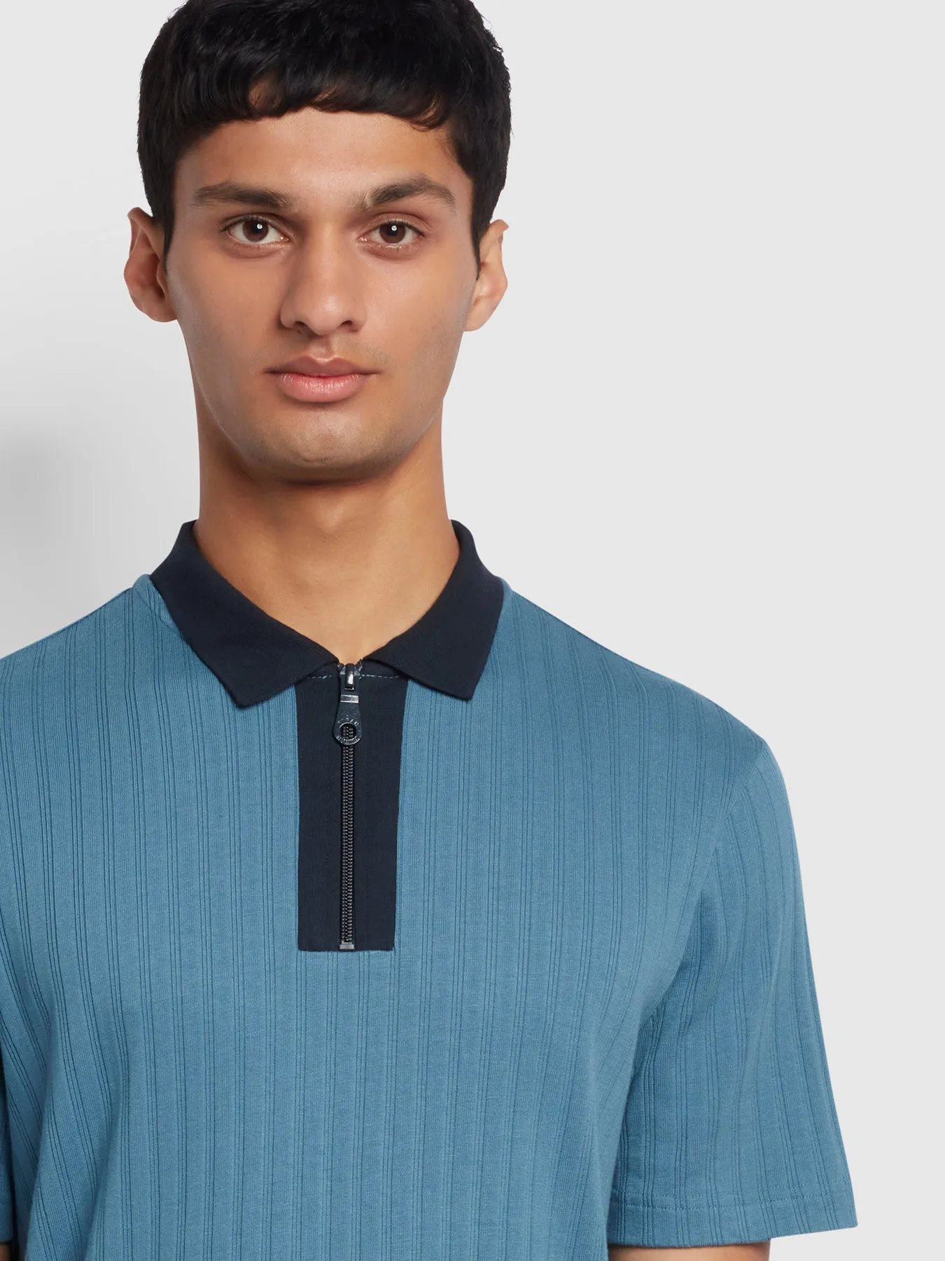 Gardiner Regular Fit Ribbed Polo Shirt In Saxe sold by Farah product image thumbnail 4