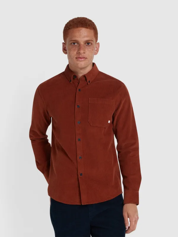 Spencer Casual Fit Corduroy Shirt In Teak sold by Farah