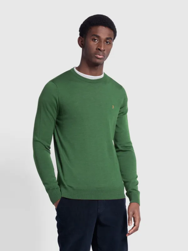 Mullen Merino Wool Crew Neck Jumper In Wreath Green sold by Farah