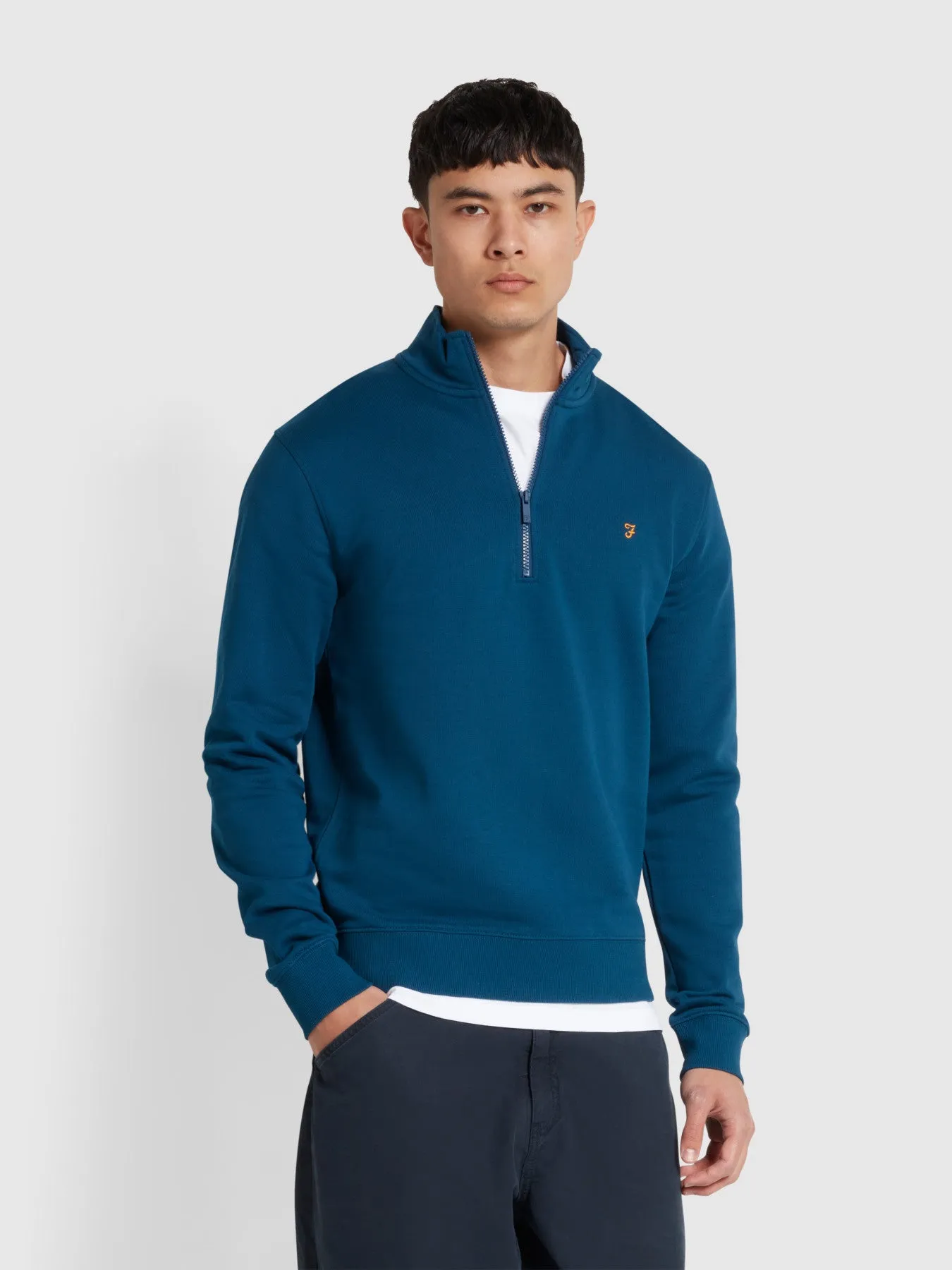 Kelly Quarter Zip Sweatshirt In Sailor Blue sold by Farah