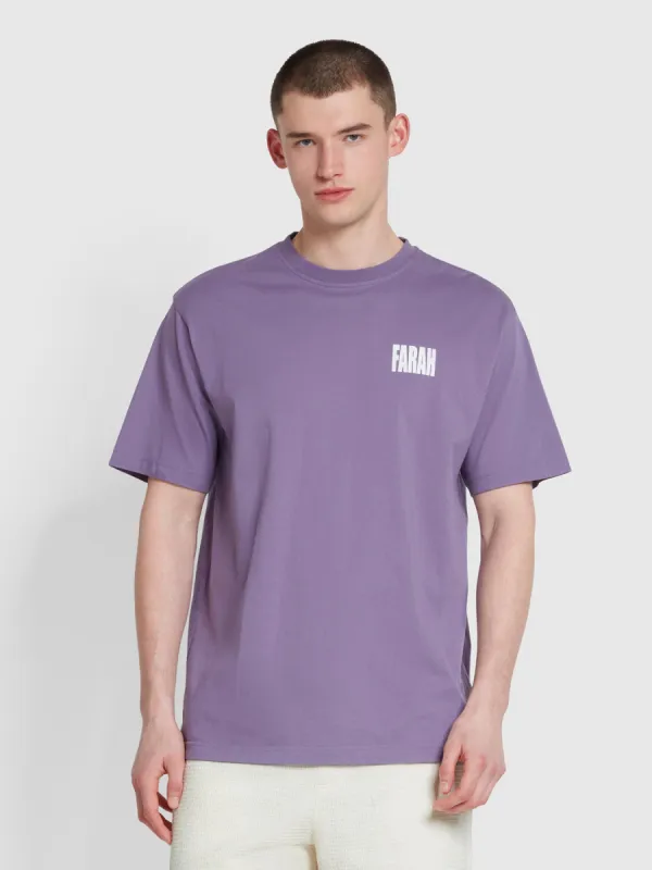 Damon Farah Logo Print T-Shirt In Slate Purple sold by Farah