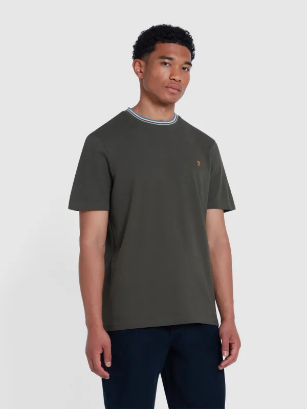 Alvin Regular Fit Tipped T-Shirt In Evergreen sold by Farah