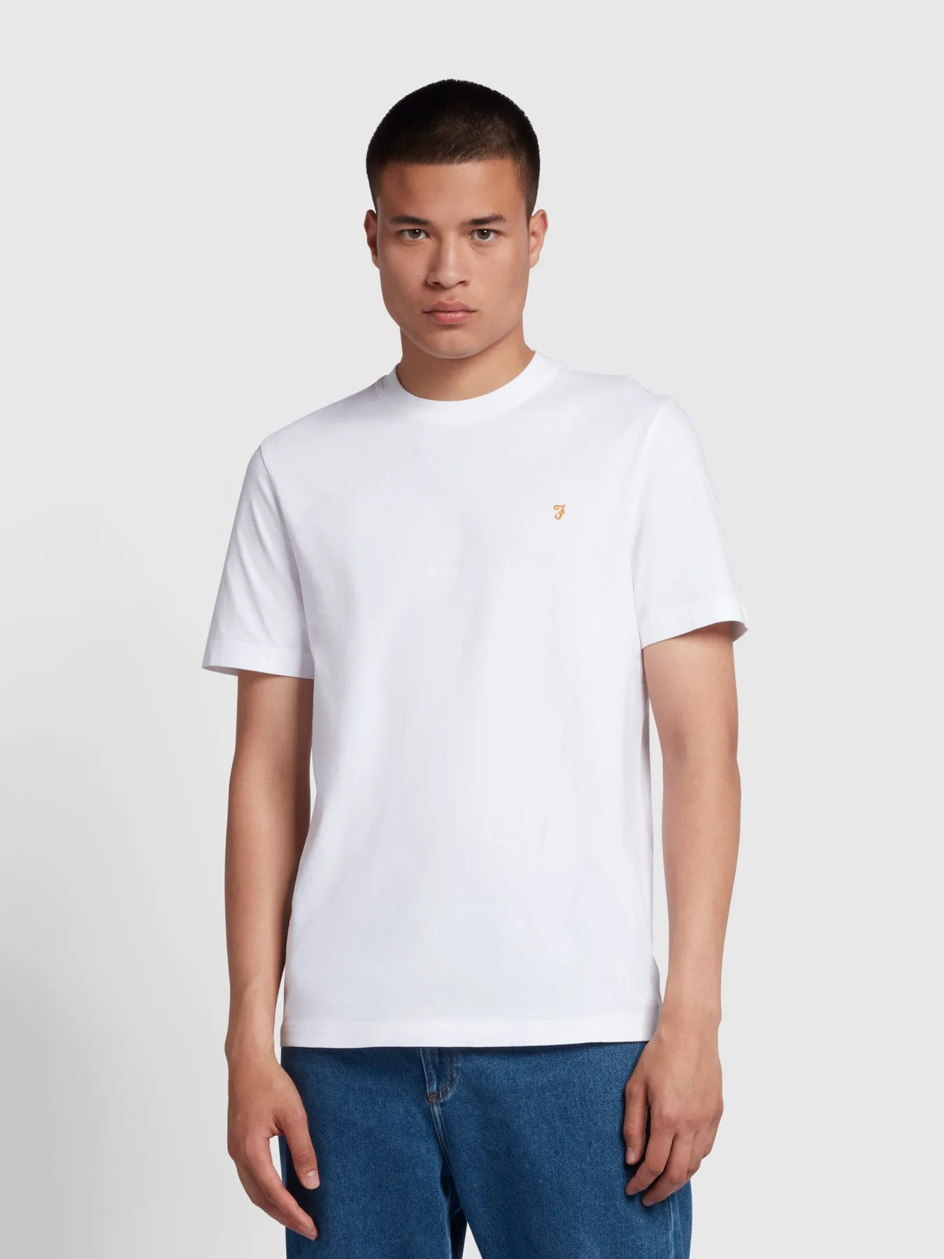 Danny Regular Fit Organic Cotton T-Shirt In White sold by Farah