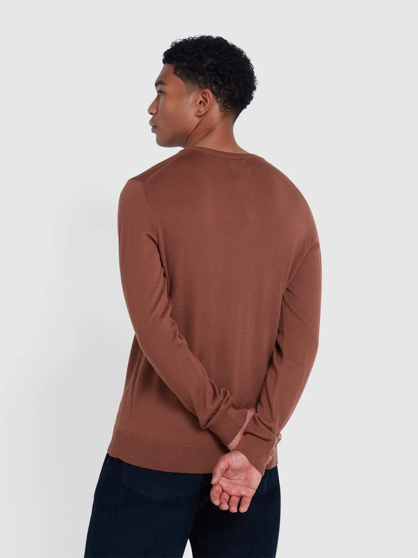 Mullen Merino Wool Crew Neck Sweater In Teak sold by Farah product image thumbnail 3