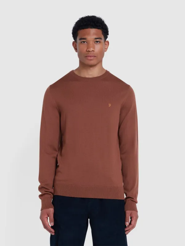 Mullen Merino Wool Crew Neck Sweater In Teak sold by Farah