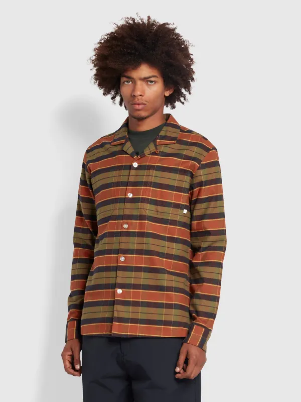Bovell Check Reserve Organic Cotton Shirt In Terracotta sold by Farah