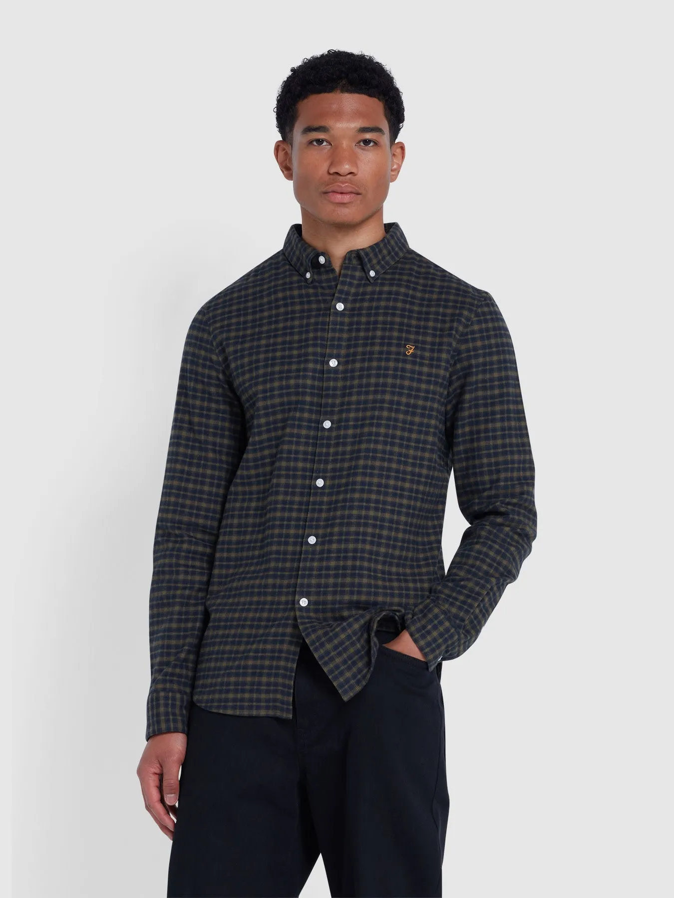 Alban Slim Fit Check Shirt In True Navy sold by Farah