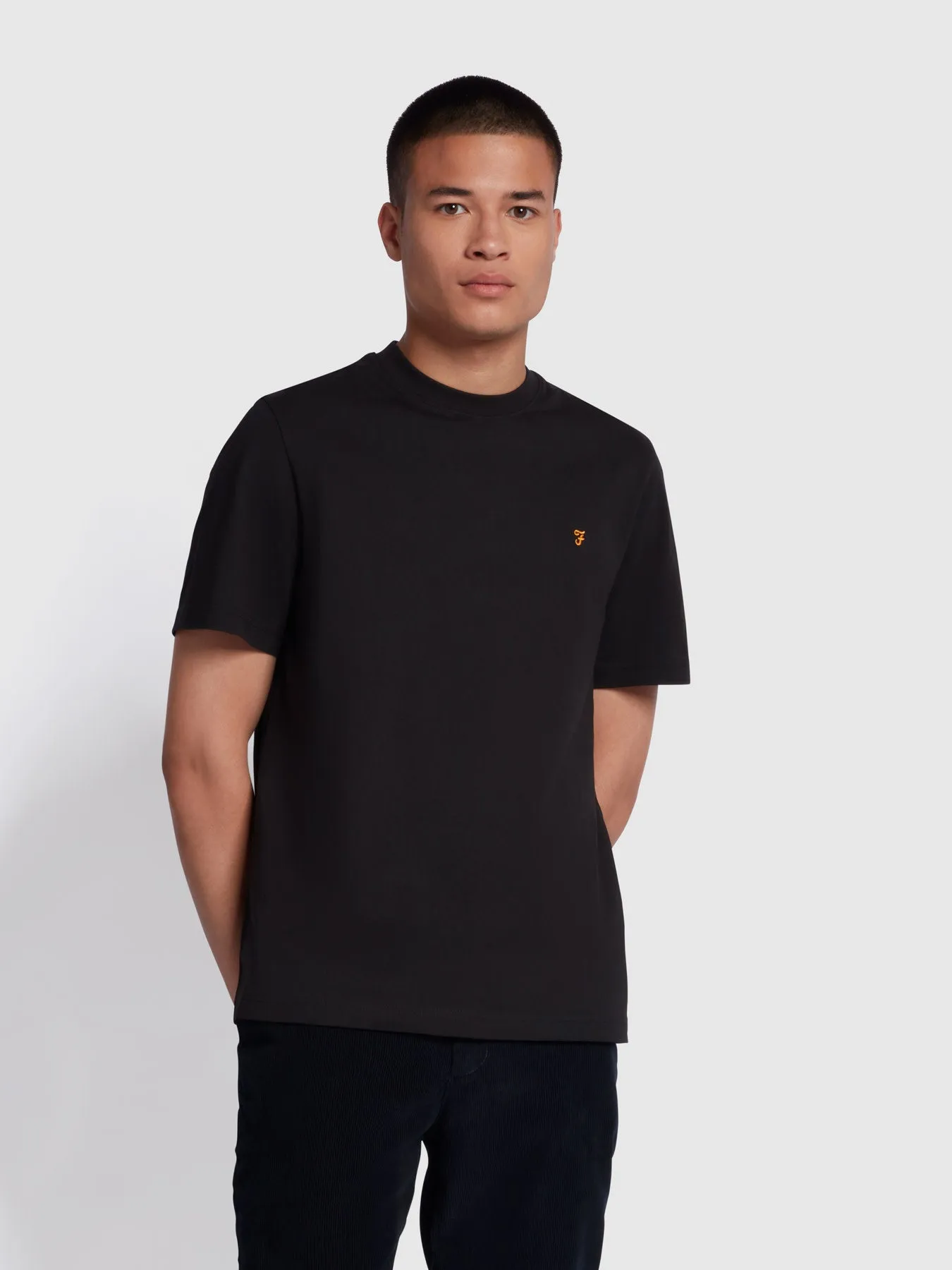 Danny Regular Fit Organic Cotton T-Shirt In Black sold by Farah