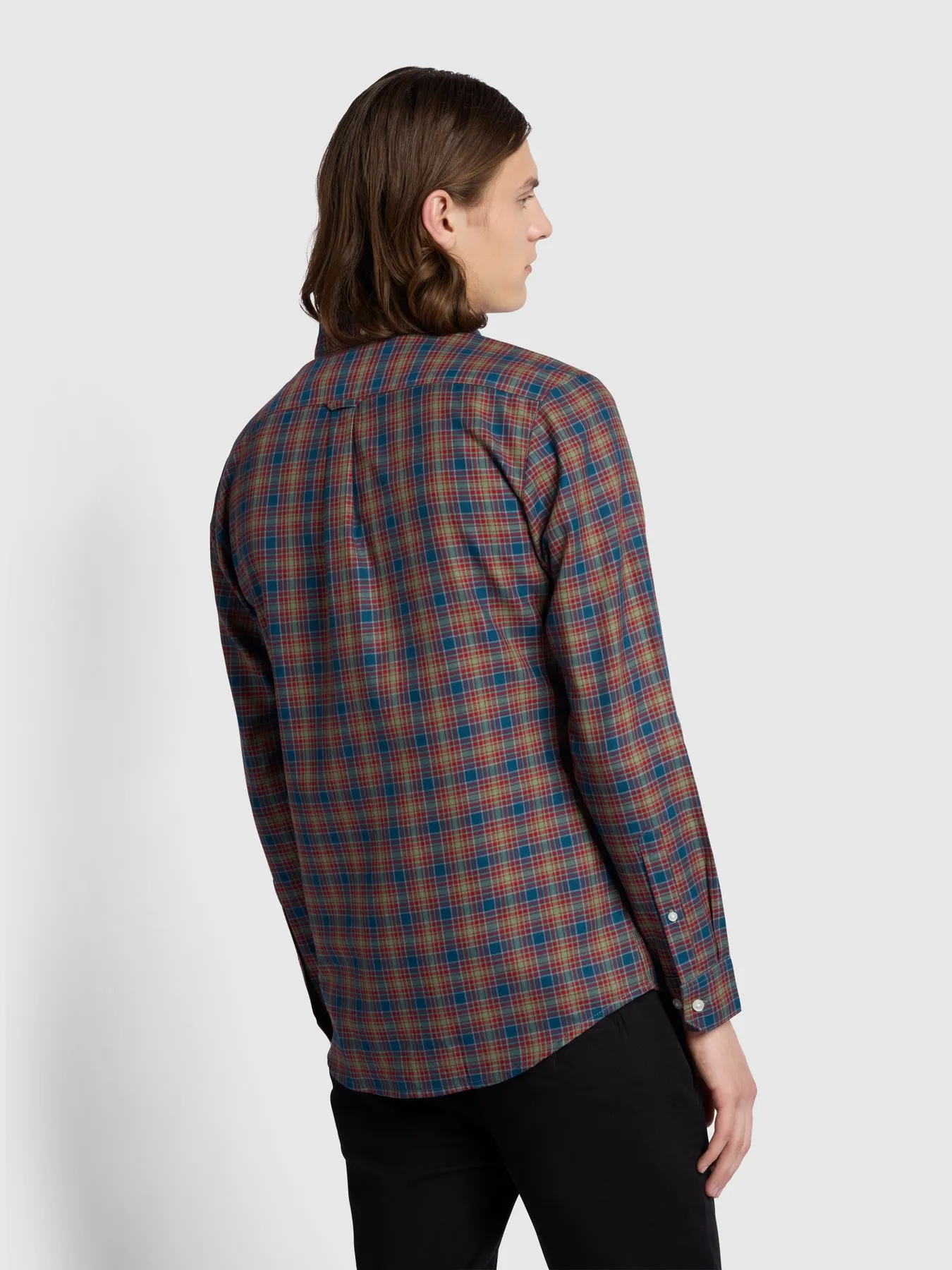 Fraser Button Down Check Organic Cotton Shirt In Sailor Blue sold by Farah product image thumbnail 3