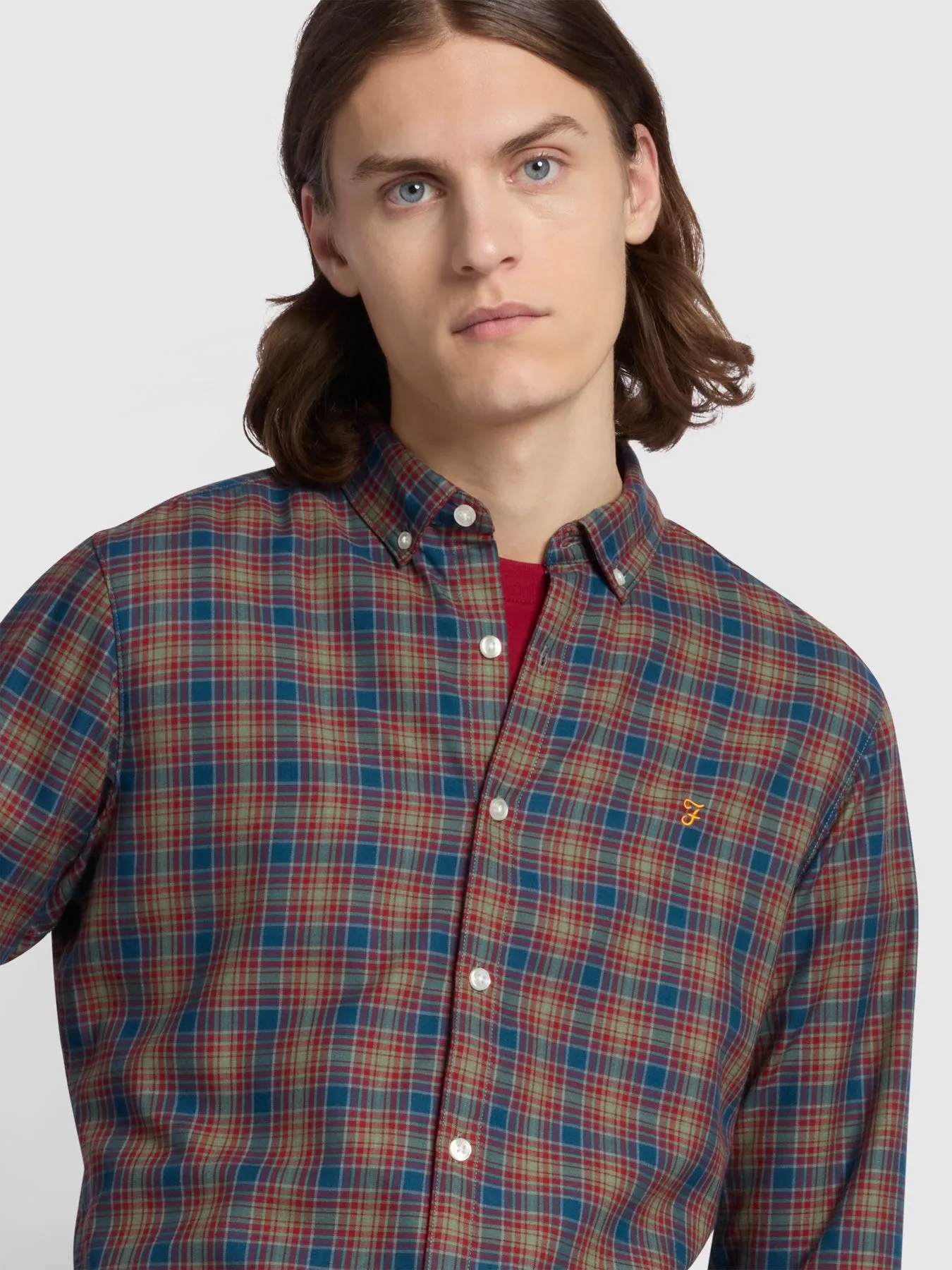 Fraser Button Down Check Organic Cotton Shirt In Sailor Blue sold by Farah product image thumbnail 4