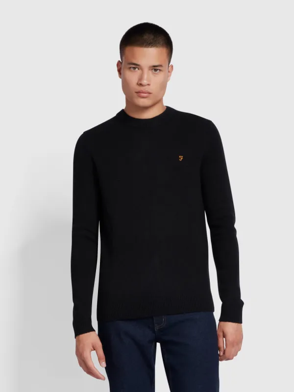 Birchall Crew Neck Lambswool Sweater In Black sold by Farah