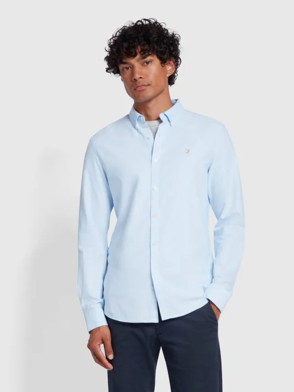 Brewer Slim Fit Organic Cotton Oxford Shirt In Sky Blue sold by Farah