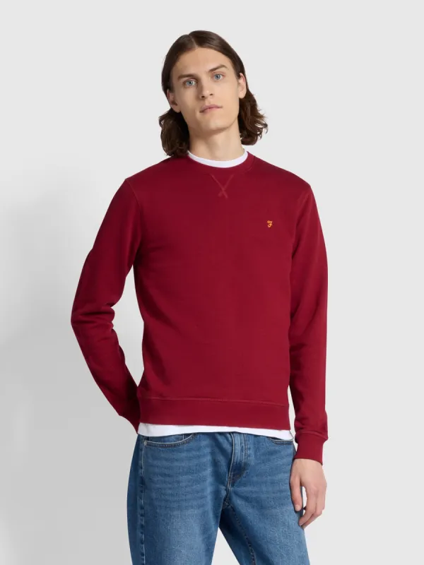Tim Slim Fit Crew Neck Sweatshirt In Warm Red sold by Farah