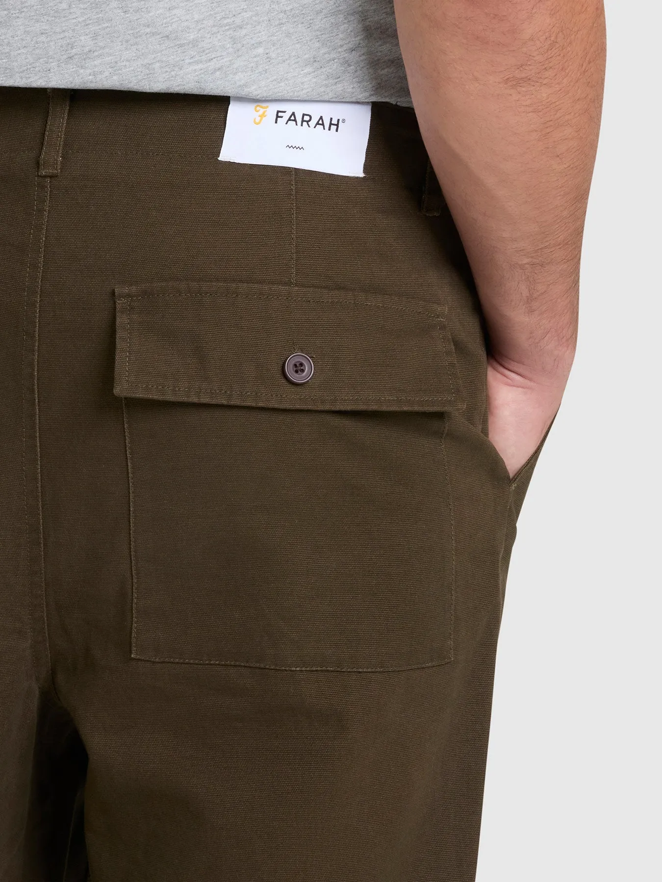 Hawtin Relaxed Tapered Fit Canvas Trousers In Olive Green sold by Farah product image thumbnail 4