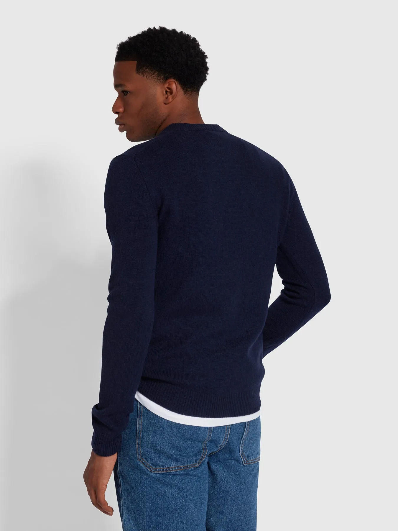Birchall Crew Neck Lambswool Sweater In True Navy sold by Farah product image thumbnail 4