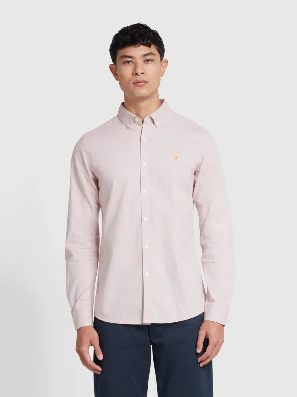 Steen Slim Fit Brushed Organic Cotton Shirt In Dark Pink made by Farah