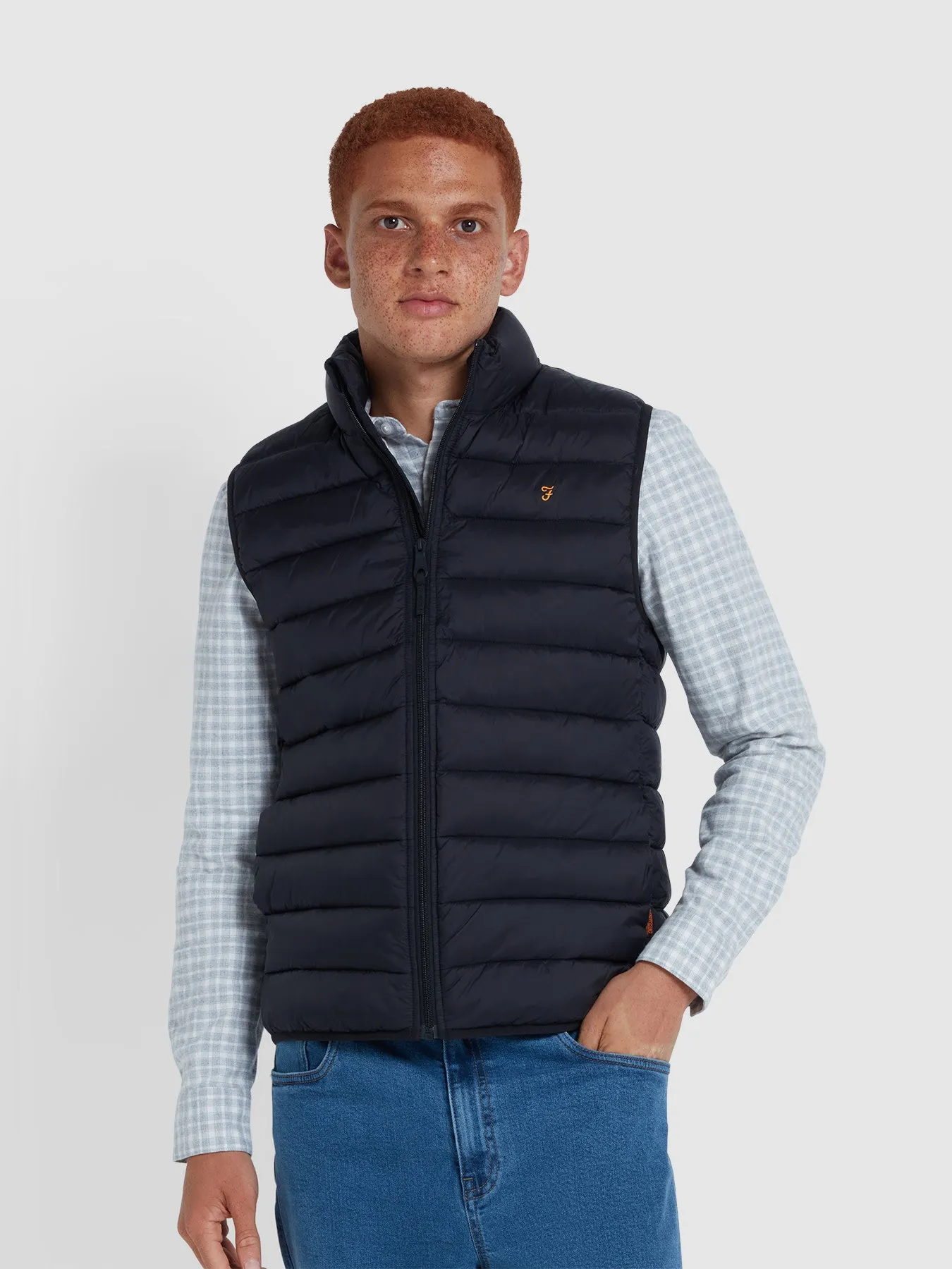 Joel Wadded Gilet In Black sold by Farah