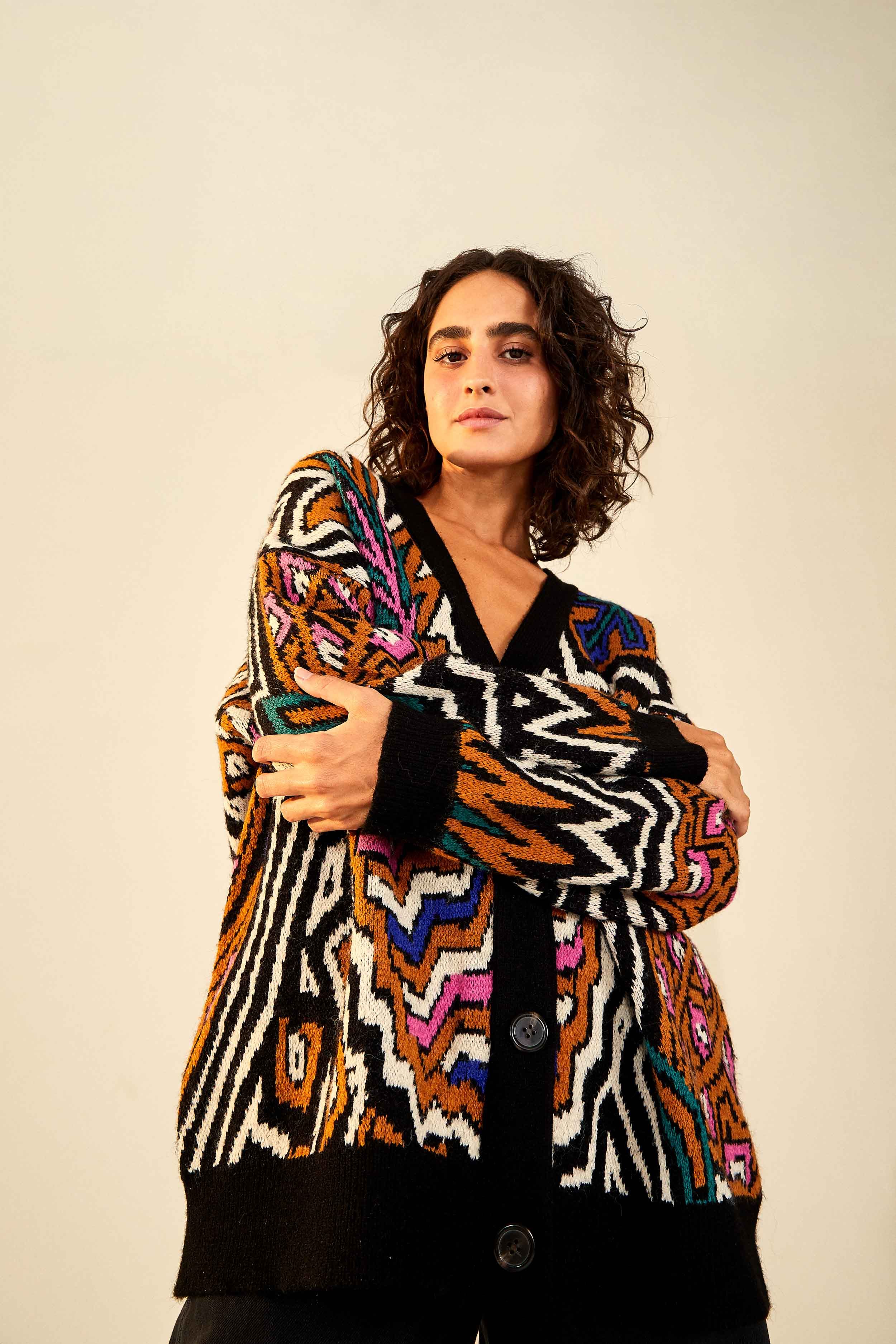 CARAMEL TROPICAL STRIPES CARDIGAN sold by FARM Rio product image thumbnail 3