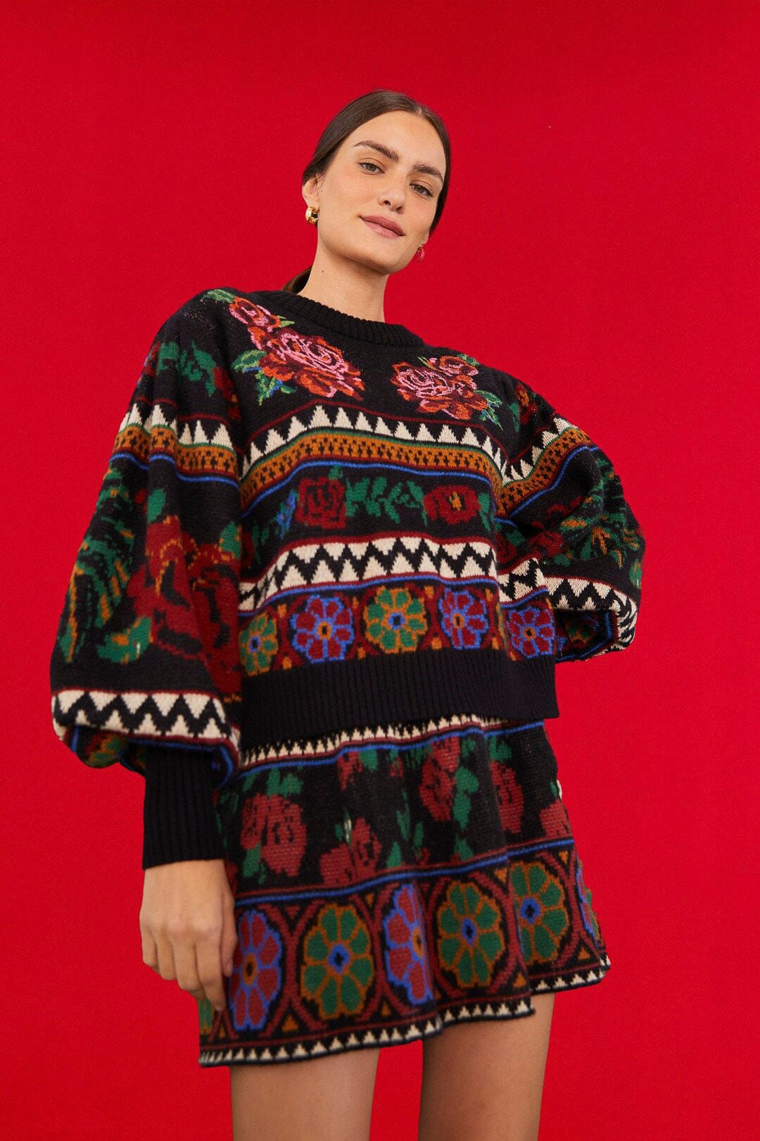 Black Flower Tapestry Embroidered Sweater sold by FARM Rio