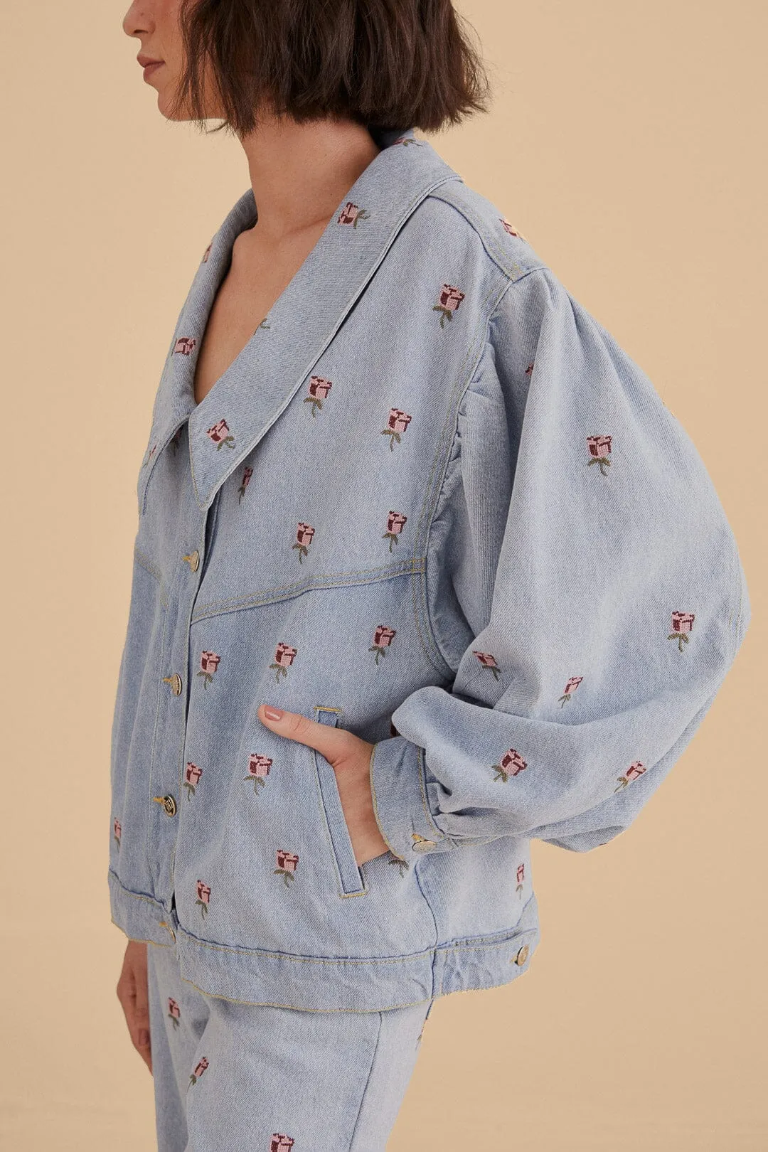 Rose Embroidered Denim Jacket sold by FARM Rio product image thumbnail 4