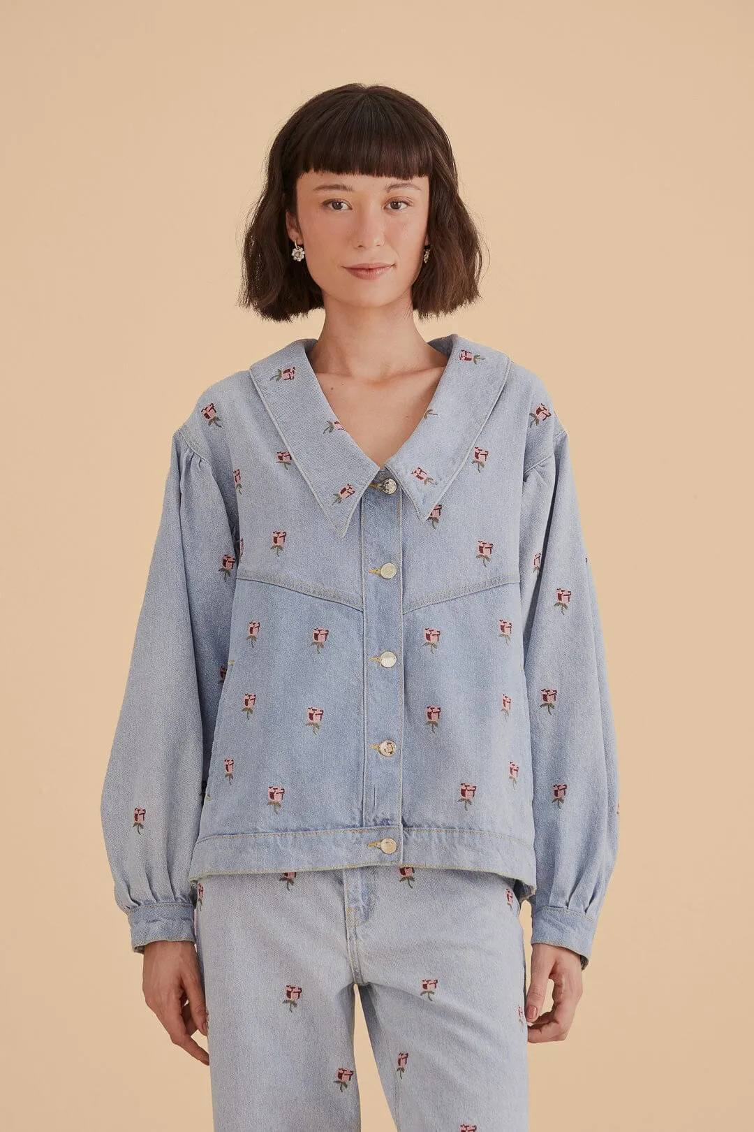 Rose Embroidered Denim Jacket sold by FARM Rio