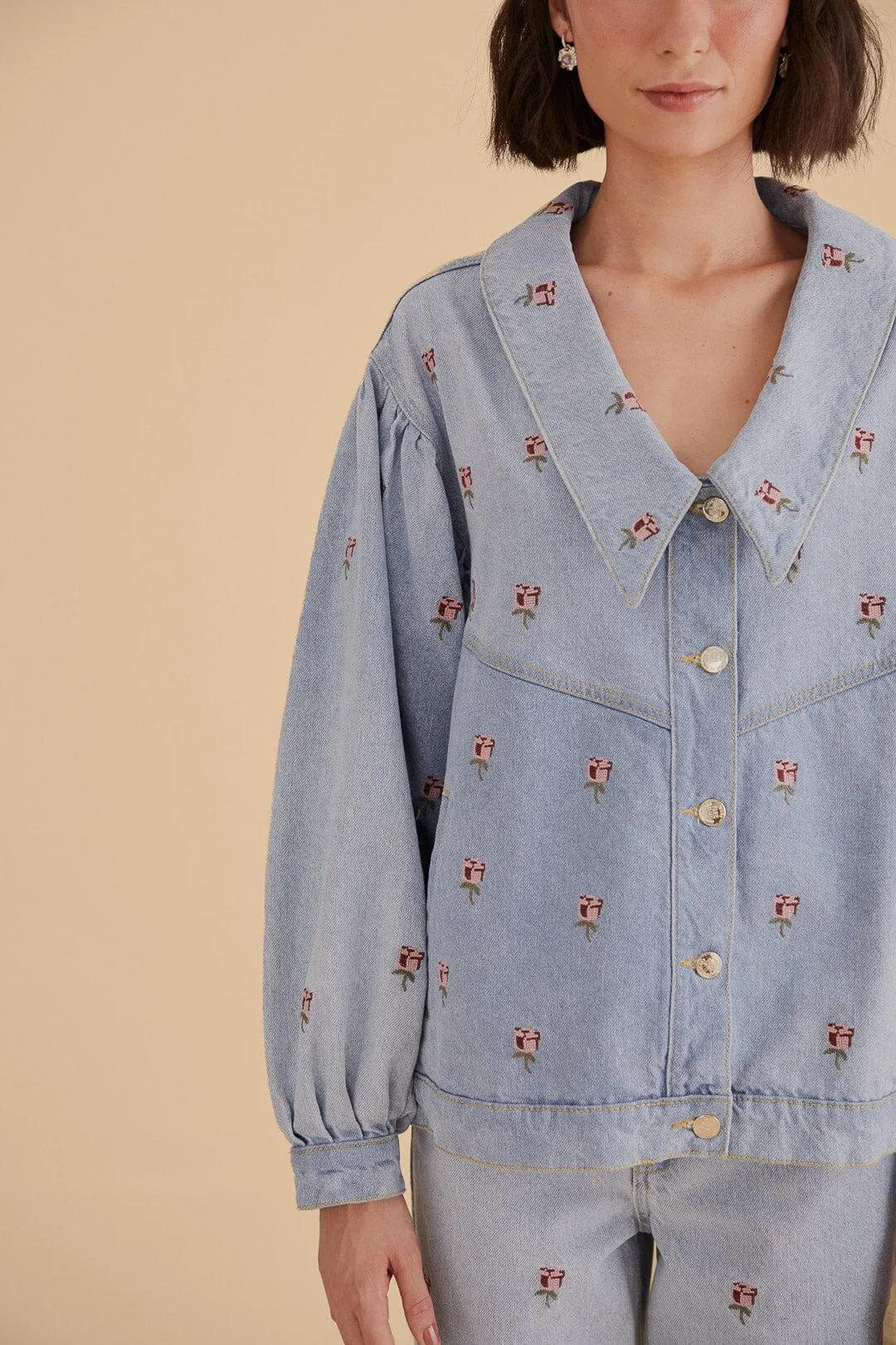 Rose Embroidered Denim Jacket sold by FARM Rio product image thumbnail 3