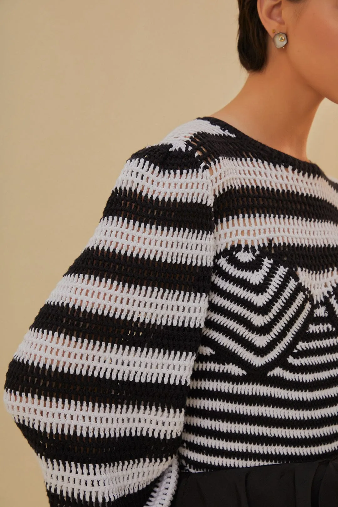 Black and White Stripes Crochet Blouse sold by FARM Rio product image thumbnail 4