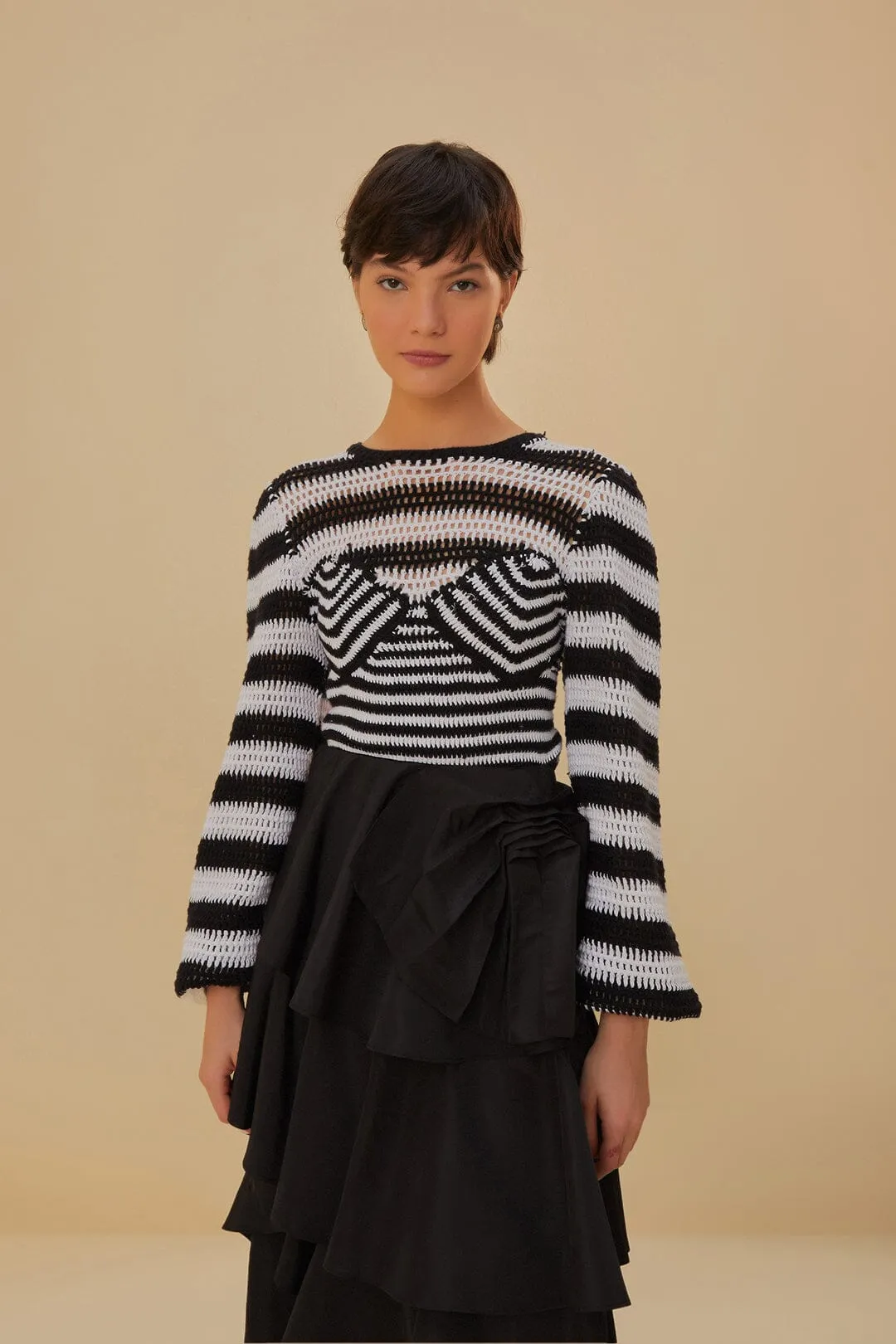 Black and White Stripes Crochet Blouse sold by FARM Rio