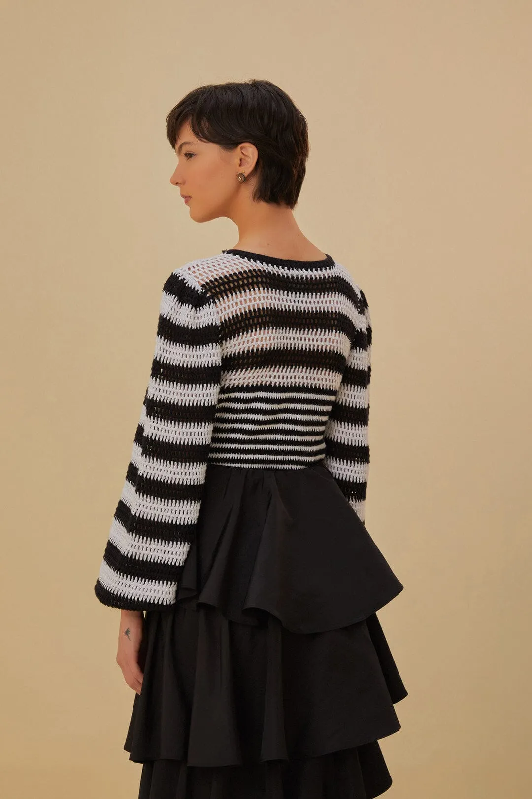Black and White Stripes Crochet Blouse sold by FARM Rio product image thumbnail 5