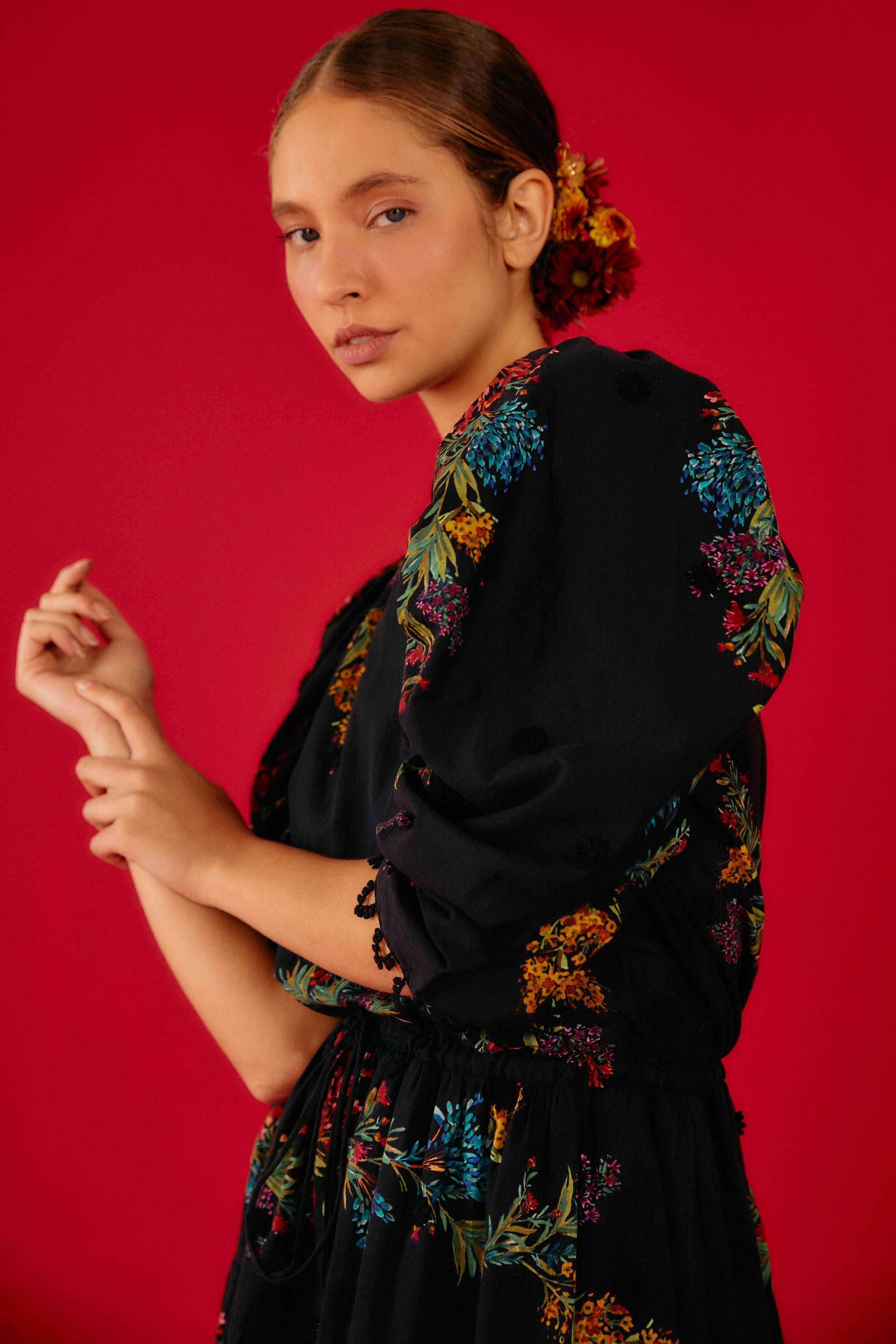 Black Louise Floral Mini Dress sold by FARM Rio product image thumbnail 2