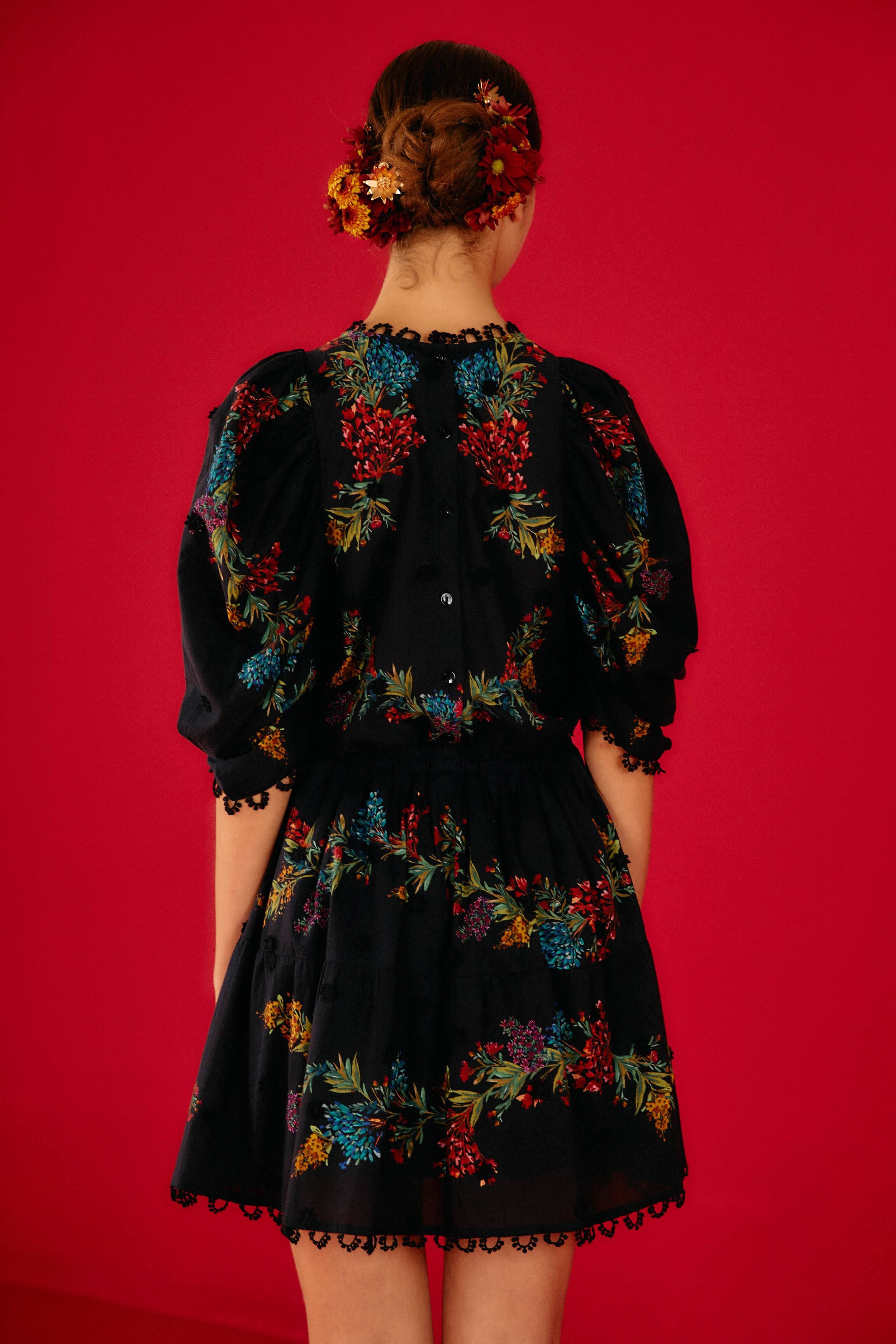 Black Louise Floral Mini Dress sold by FARM Rio product image thumbnail 3