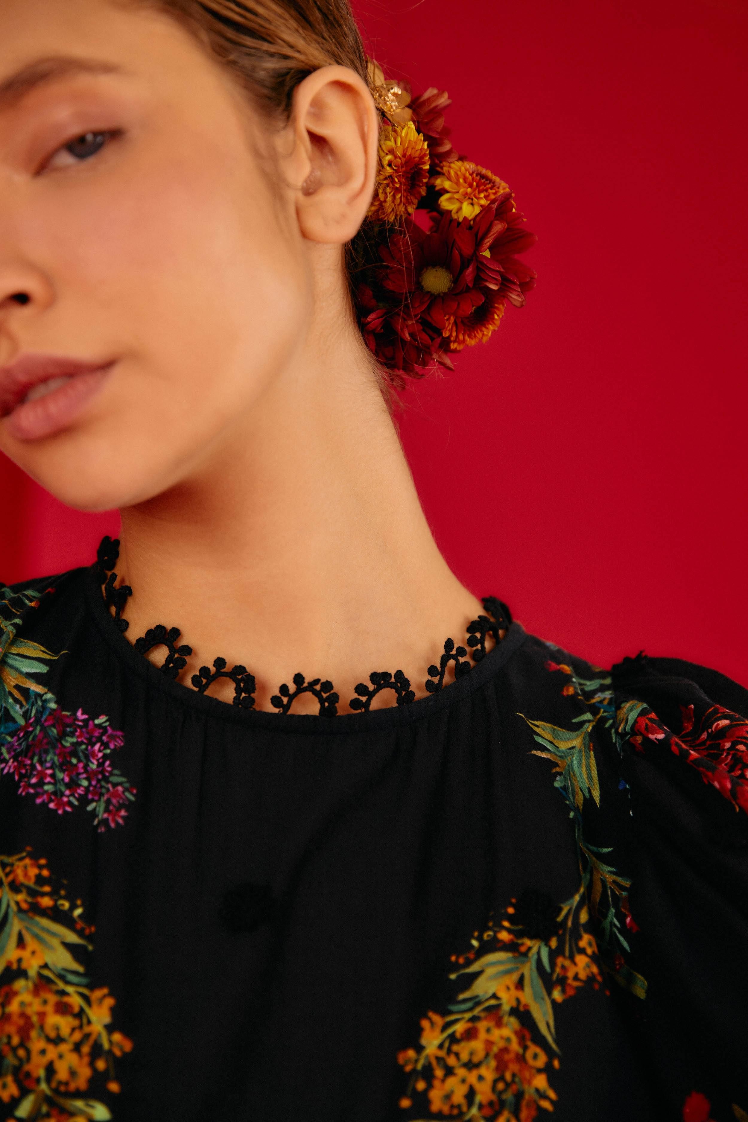 Black Louise Floral Mini Dress sold by FARM Rio product image thumbnail 4