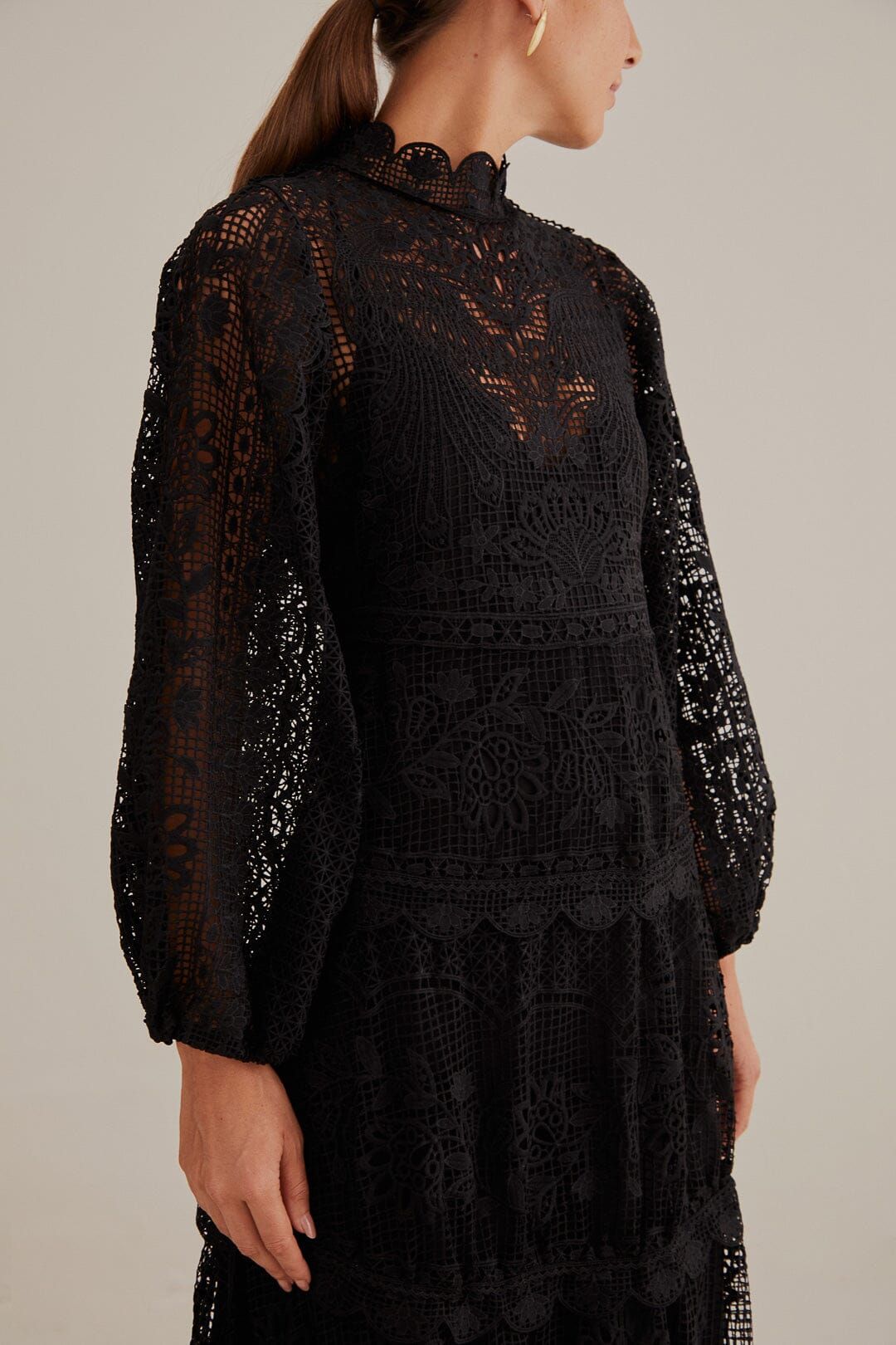 Black Guipure Long Sleeve Maxi Dress sold by FARM Rio product image thumbnail 3