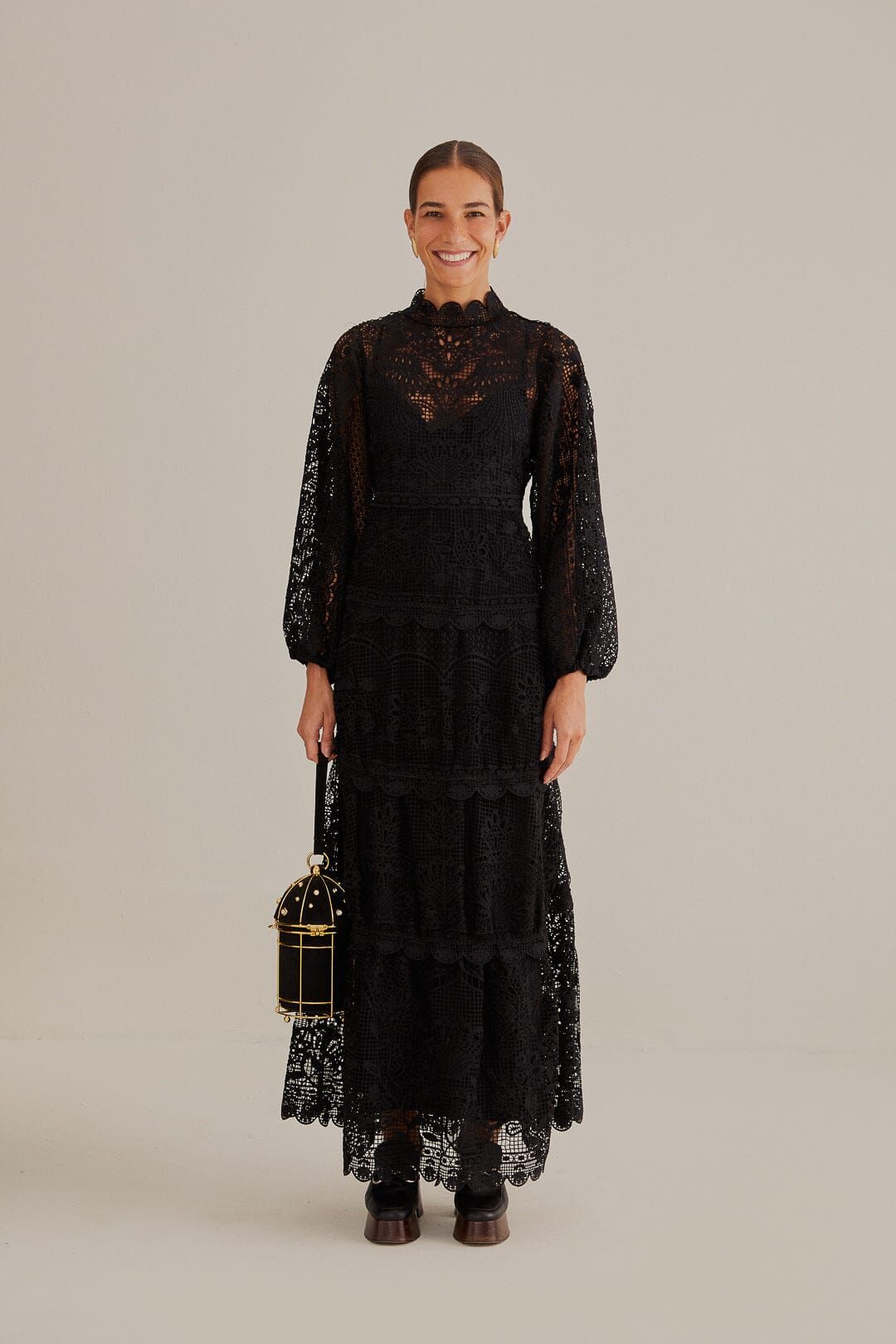 Black Guipure Long Sleeve Maxi Dress sold by FARM Rio