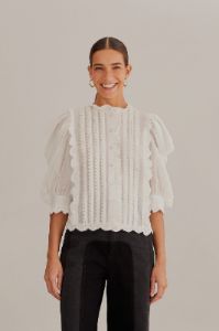 Off-White Short Sleeve Pleated Blouse sold by FARM Rio