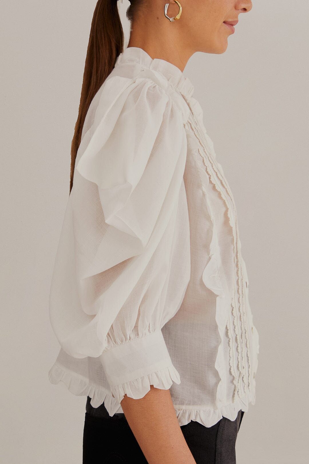 Off-White Short Sleeve Pleated Blouse sold by FARM Rio product image thumbnail 3
