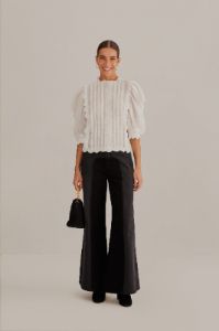 Off-White Short Sleeve Pleated Blouse sold by FARM Rio
