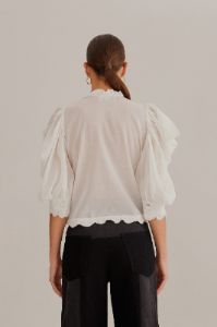 Off-White Short Sleeve Pleated Blouse sold by FARM Rio