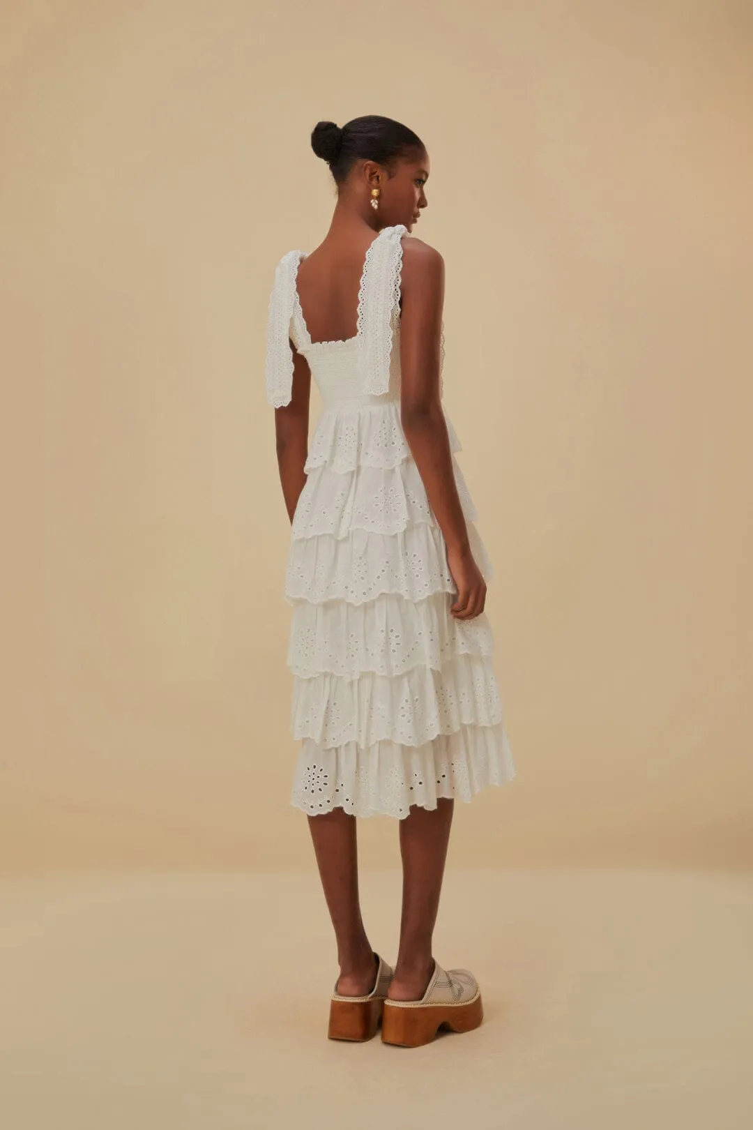 Off-White Embroidered Ruffle Midi Dress sold by FARM Rio product image thumbnail 4