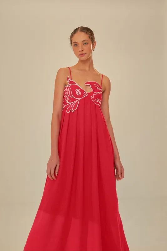 open lace back dress Joiemont Womens Koi Fish Long Strap Dress 3D Fish High Waist Maxi Cami Dress (0624-Red-S) at Amazon Women's Clothing store