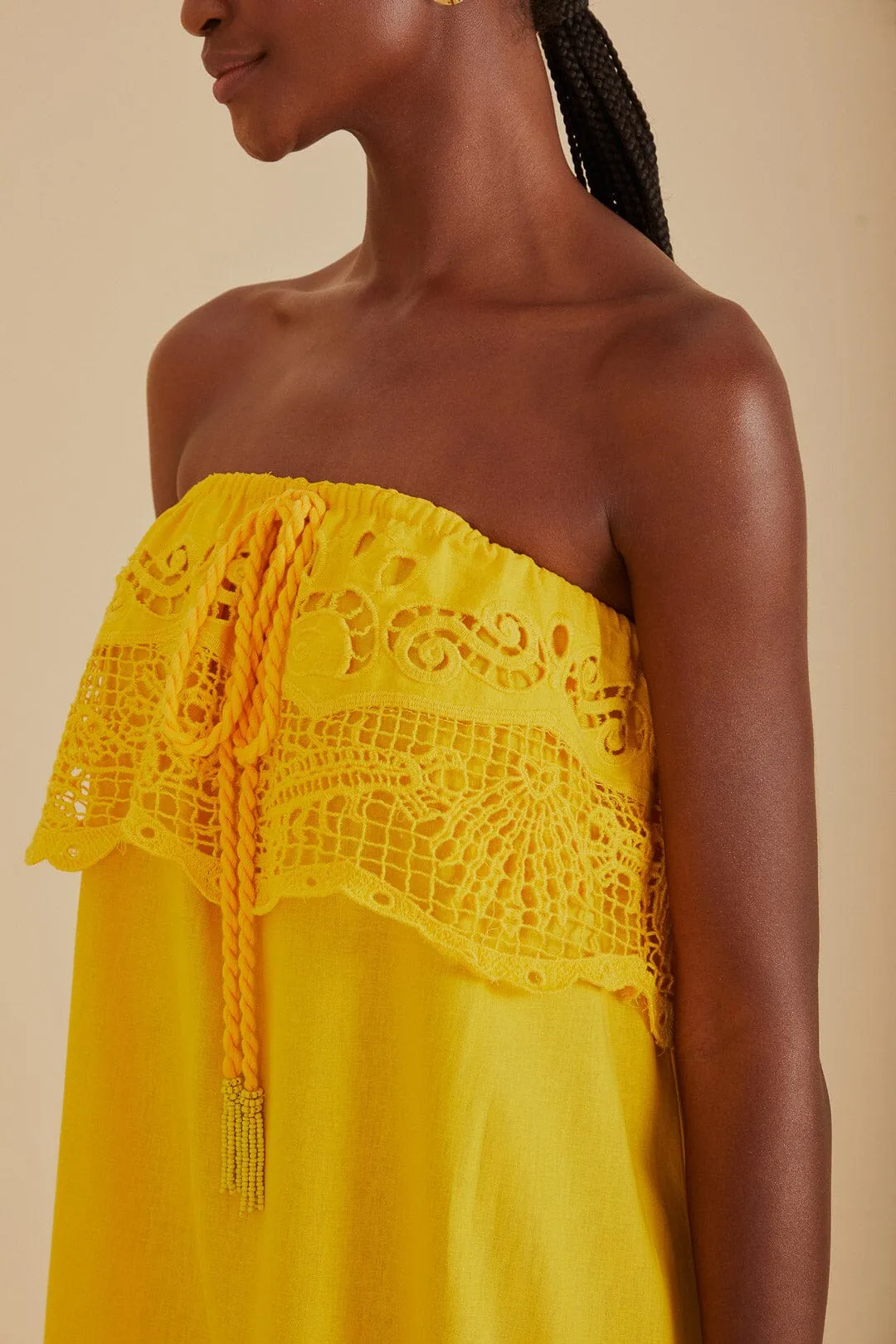 Yellow Embroidered Guipure Euroflax™ Premium Linen Mini Dress sold by FARM Rio product image thumbnail 3