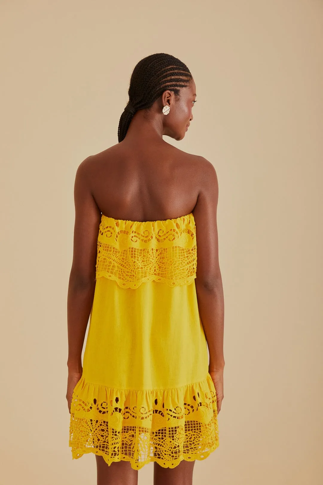 Yellow Embroidered Guipure Euroflax™ Premium Linen Mini Dress sold by FARM Rio product image thumbnail 4