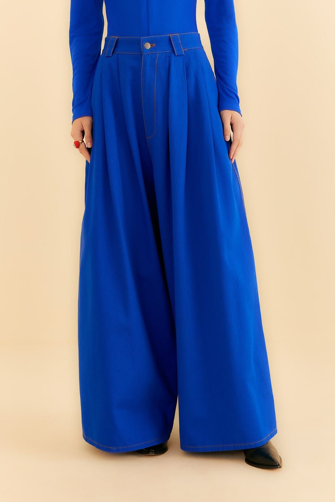 Blue Canvas Maxi Pleated Pants sold by FARM Rio product image thumbnail 3